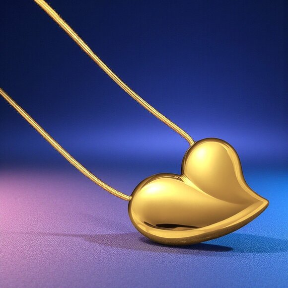 ๐Romantic Puffy Heart Necklace & Earrings Set 18K Gold Plated Stainless Steel - Picture 6 of 17